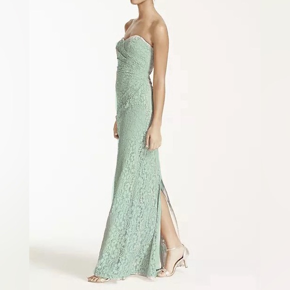 David’s Bridal Long Strapless Lace Dress with Sweetheart Neckline in Mint - Picture 2 of 8
